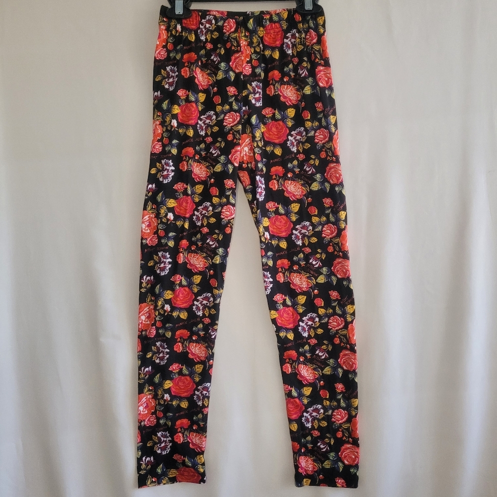 Betsey Johnson Leggings Girls XL (14) Floral Roses Red Black